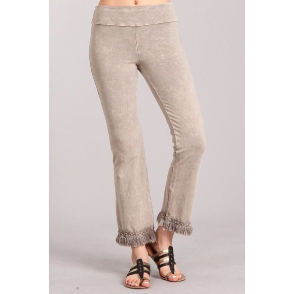 Mineral Washed Ankle Fringe Cropped Pants - Picture 3 of 4